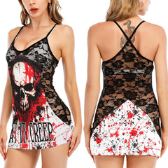 Eat it Creep Horror Skull Black Lace Sleepwears Babydol Dresses - Wonder Skull