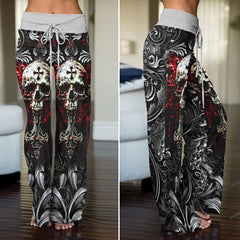 Red Cross Skull Art Women's High-waisted Wide Leg Pants | Wonder Skull