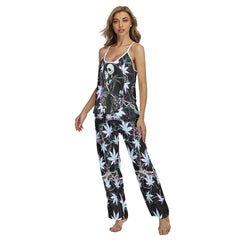 Holographic Skeleton Leaf Cami Pajamas Sets For Women Sleepwears Combo