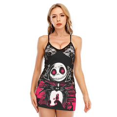 Pink Couple Art Women's Black Lace Cami Dress Babydolls Nightgowns