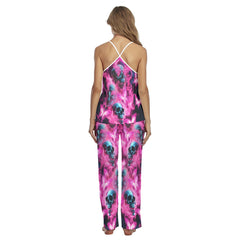 Pink Skull Butterfly Pajamas Sets For Women Sleepwears Combo