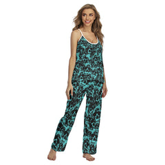 Cyan Skull Pattern Pajamas Sets For Women Sleepwears Combo