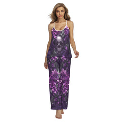 Purple Skull Gothic Rose Cami Pajamas Sets For Women Sleepwears Combo