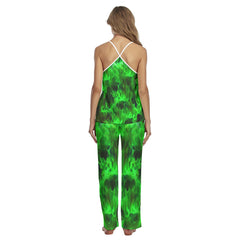 Green Faming Skull Pajamas Sets For Women Sleepwears Combo