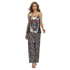 Couple Skeleton Rose Pattern Cami Pajamas Sets For Women Sleepwears Combo