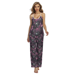 Neon Purple Skull Rose Cami Pajamas Sets For Women Sleepwears Combo