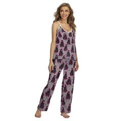 Pink Boo Pattern Cami Pajamas Sets For Women Sleepwears Combo