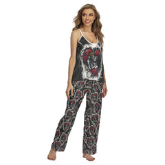 Couple Skeleton Rose Pattern Cami Pajamas Sets For Women Sleepwears Combo