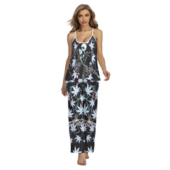 Holographic Skeleton Leaf Cami Pajamas Sets For Women Sleepwears Combo
