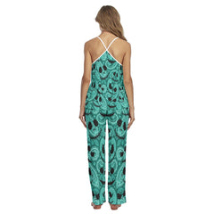 Cyan Butterfly Pattern Pajamas Sets For Women Sleepwears Combo
