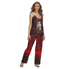 Red Skull Rose Grunge Cami Pajamas Sets For Women Sleepwears Combo