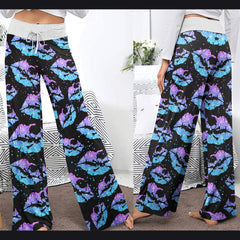 Gradient Twinkle Lip Skull Women's High-waisted Wide Leg Pants | Wonder Skull