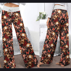 Skull Gold Abstract Art Women's High-waisted Wide Leg Pants | Wonder Skull