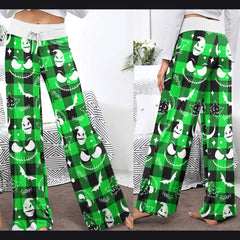 Green White Christmas Check Board Theme Women's High-waisted Wide Leg Pants | Wonder Skull