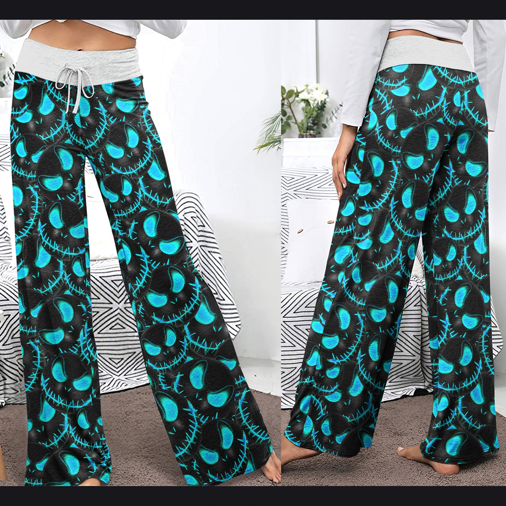 Blue Face Scary Nightmare Women's High-waisted Wide Leg Pants | Wonder Skull