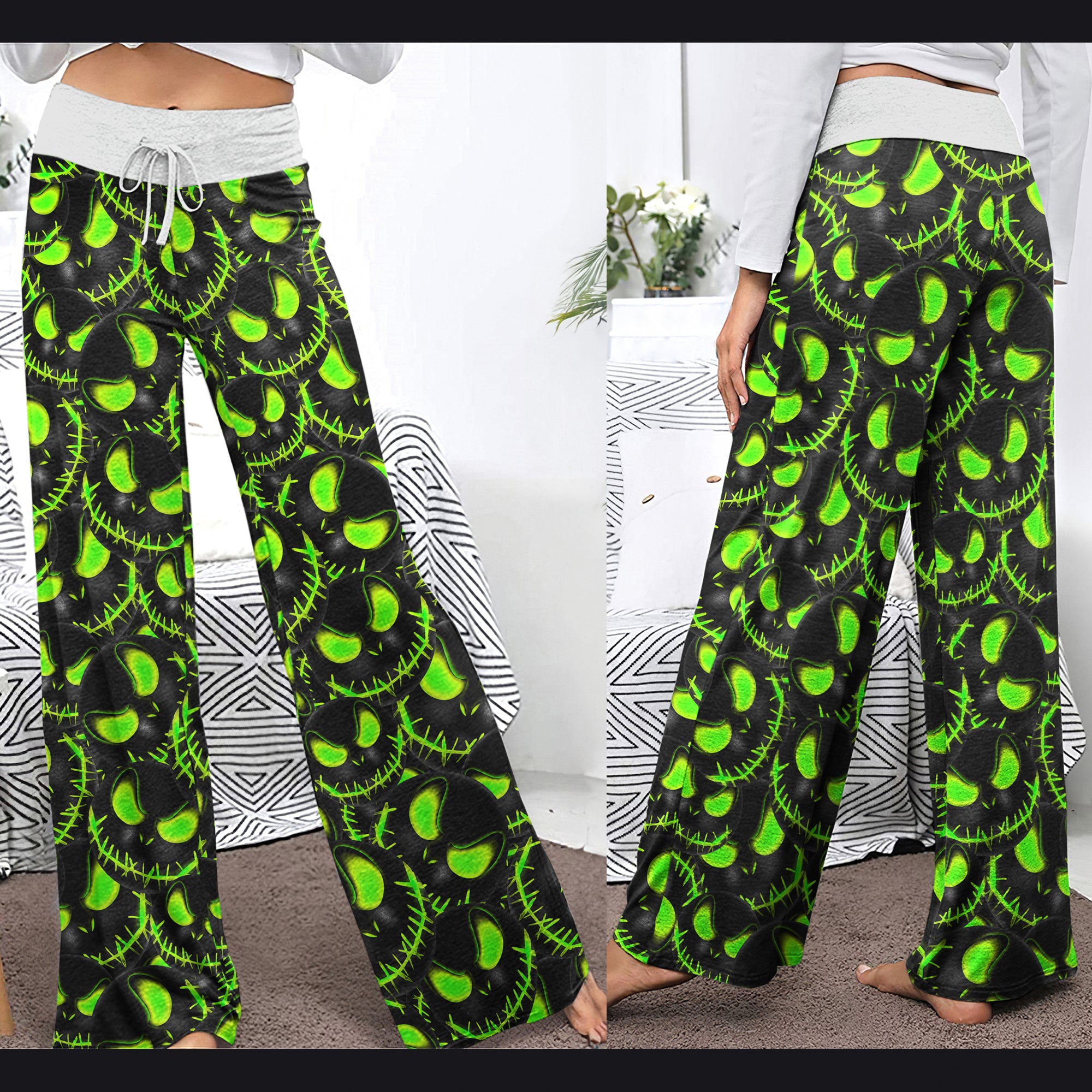 Green Face Scary Nightmare Women's High-waisted Wide Leg Pants | Wonder Skull