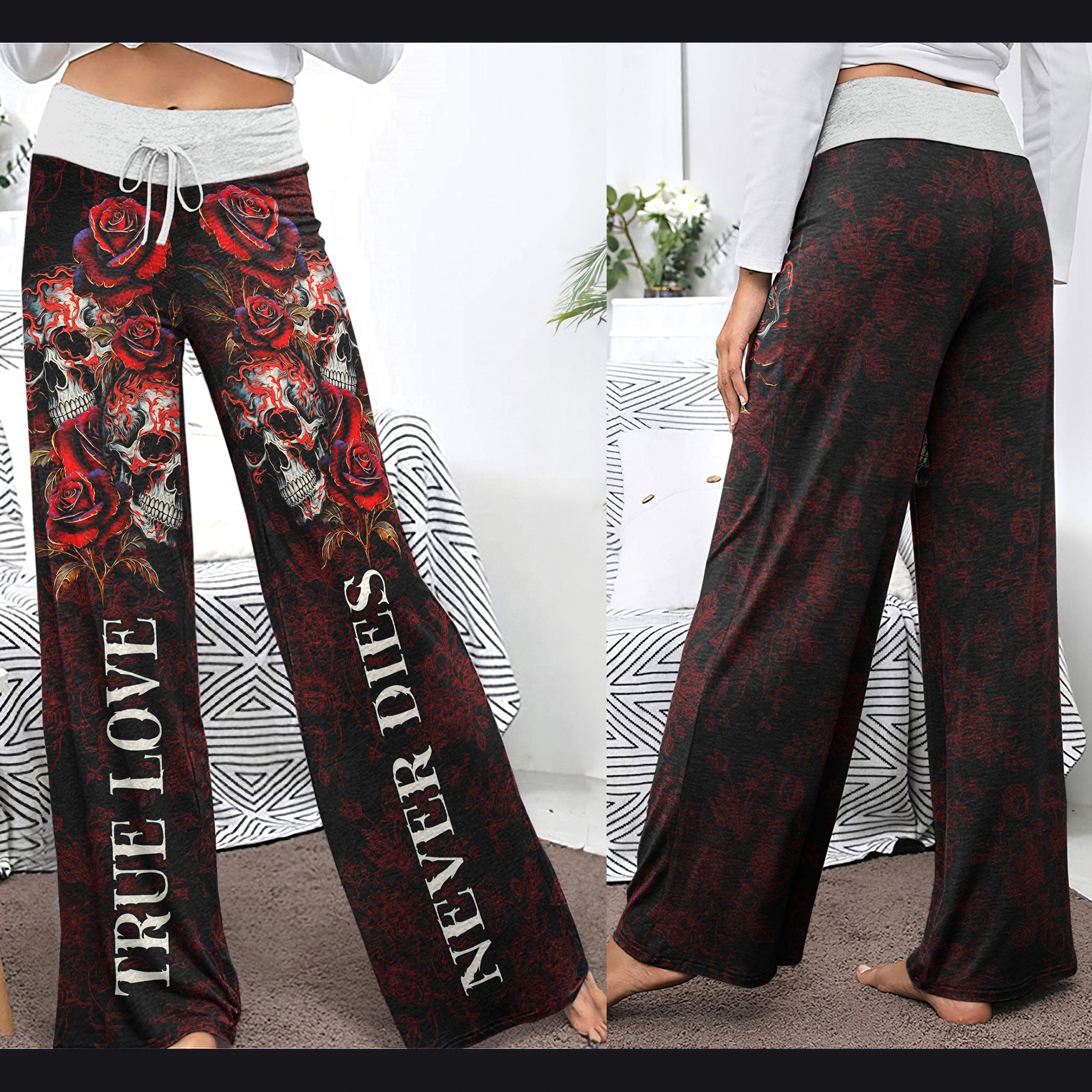 True Love Skull Gothic Women's High-waisted Wide Leg Pants | Wonder Skull