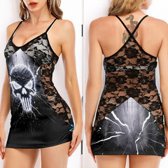 White Thunder Skull Art Women's Black Lace Cami Dress Babydolls Nightgowns