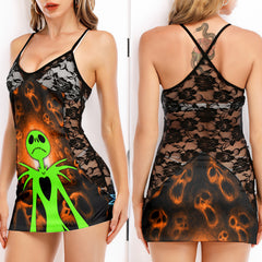 Green Skeleton Midnight Women's Black Lace Cami Dress Babydolls Nightgowns