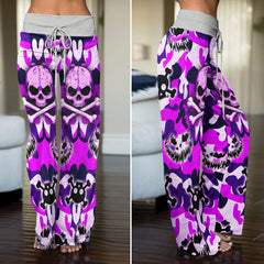 Purple Camo Skull Art Women's High-waisted Wide Leg Pants | Wonder Skull
