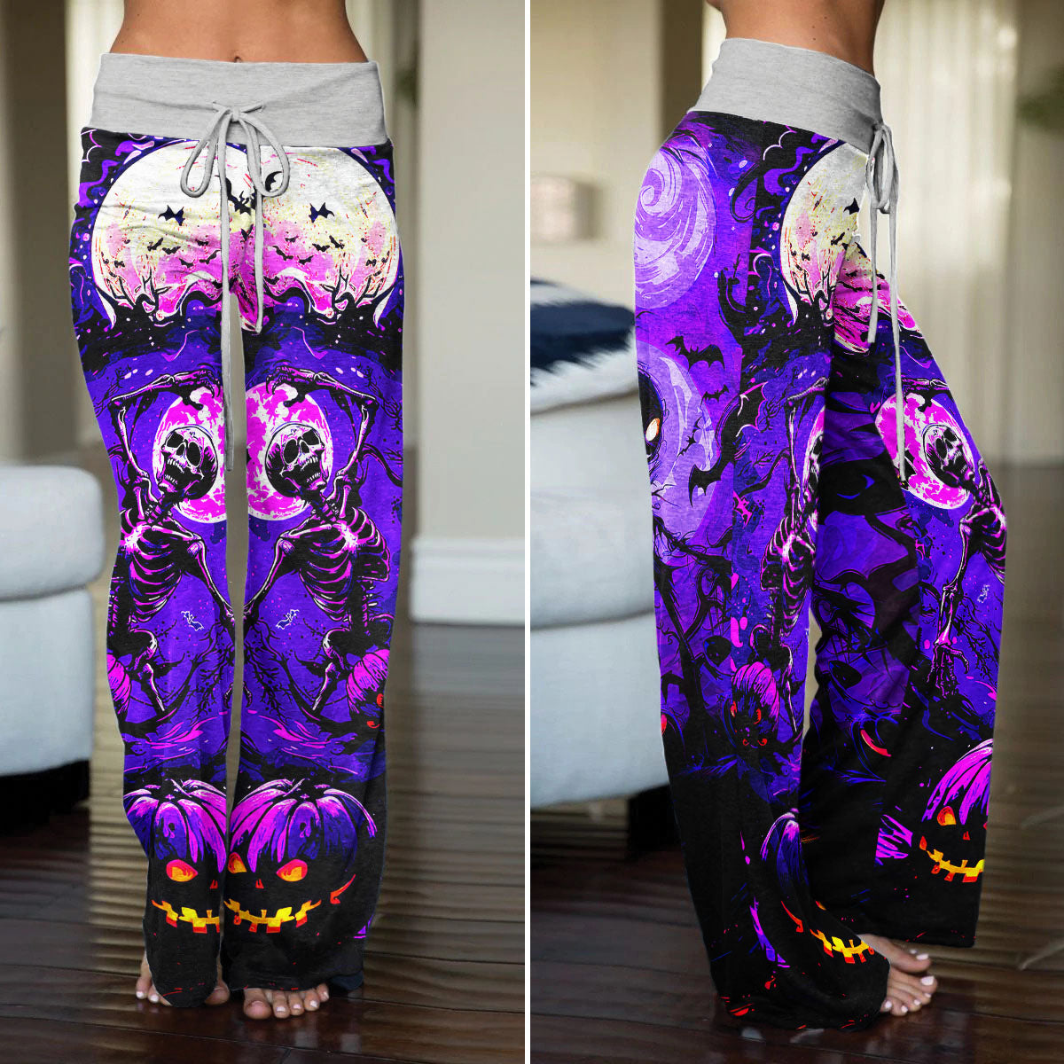 Purple Dance Skeleton Women's High-waisted Wide Leg Pants | Wonder Skull