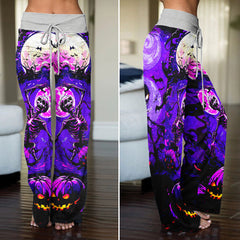 Purple Dance Skeleton Women's High-waisted Wide Leg Pants | Wonder Skull