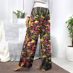 Skull Inferno Bloom Women's High-waisted Wide Leg Pants