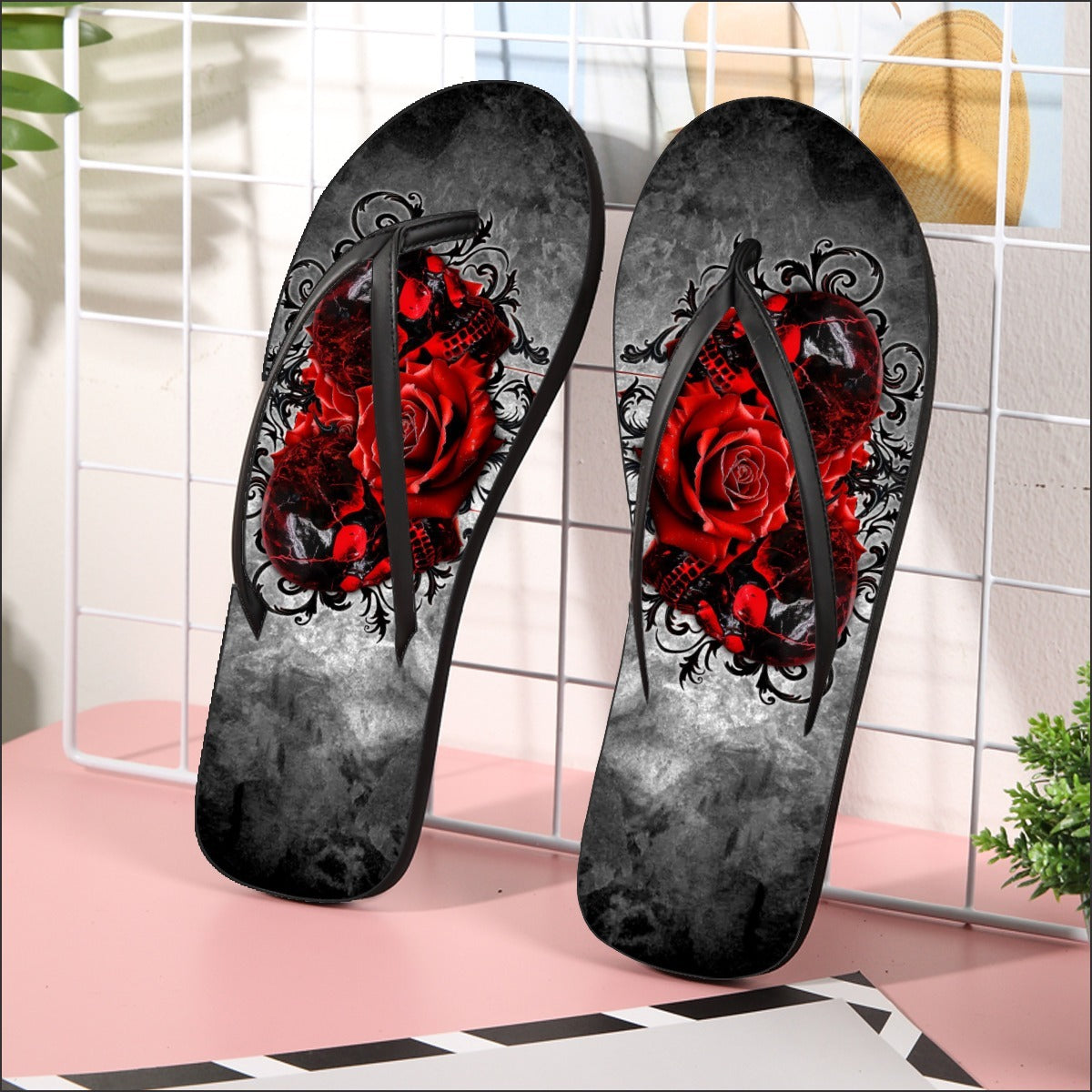 Image of a pair of beach flip flops with a sleek design, featuring a comfortable yoga mat footbed, non-slip sole, and water-friendly materials. Perfect for summer outings, beach walks, and casual occasions.
