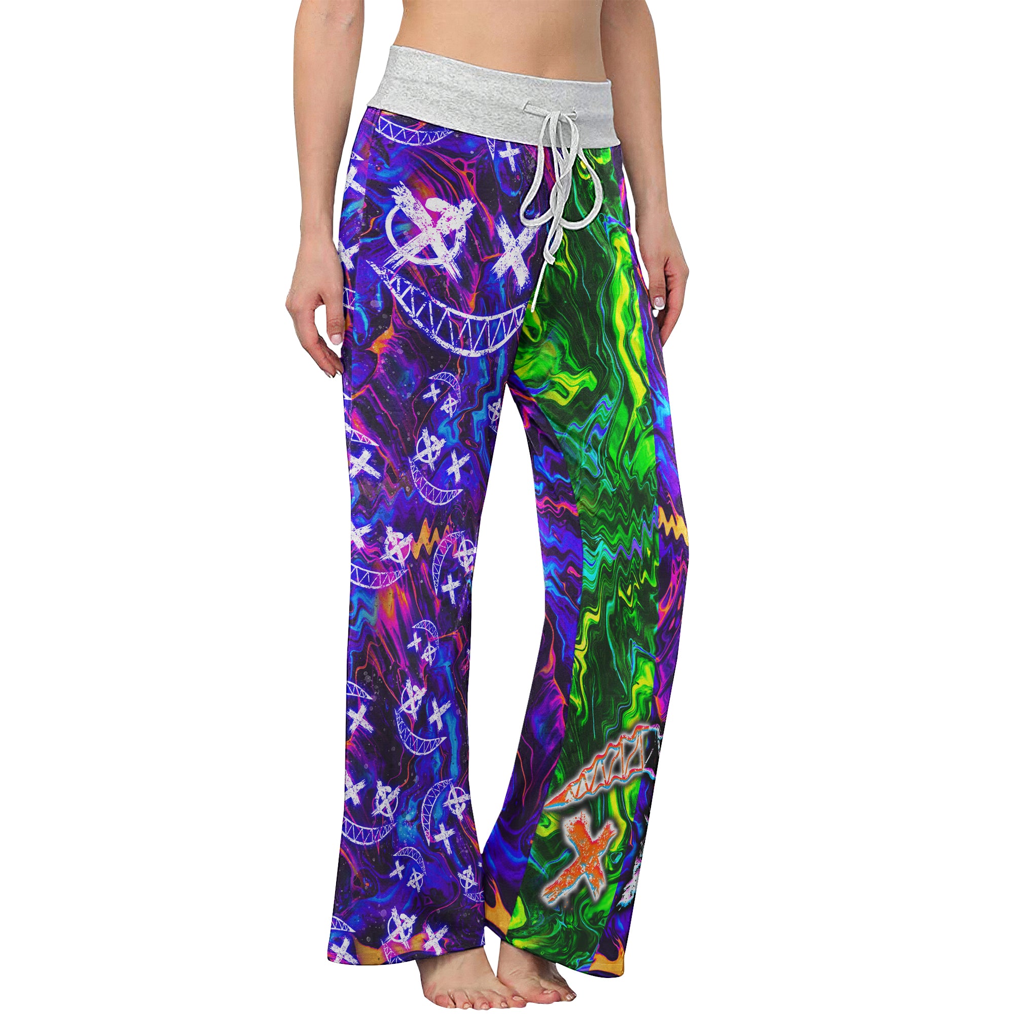 Emo Abstract Psychedelic Women's High-waisted Wide Leg Pants | Wonder Skull