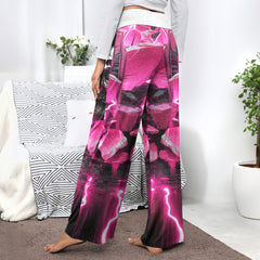 Pink Neon Skull Abstract Women's High-waisted Wide Leg Pants