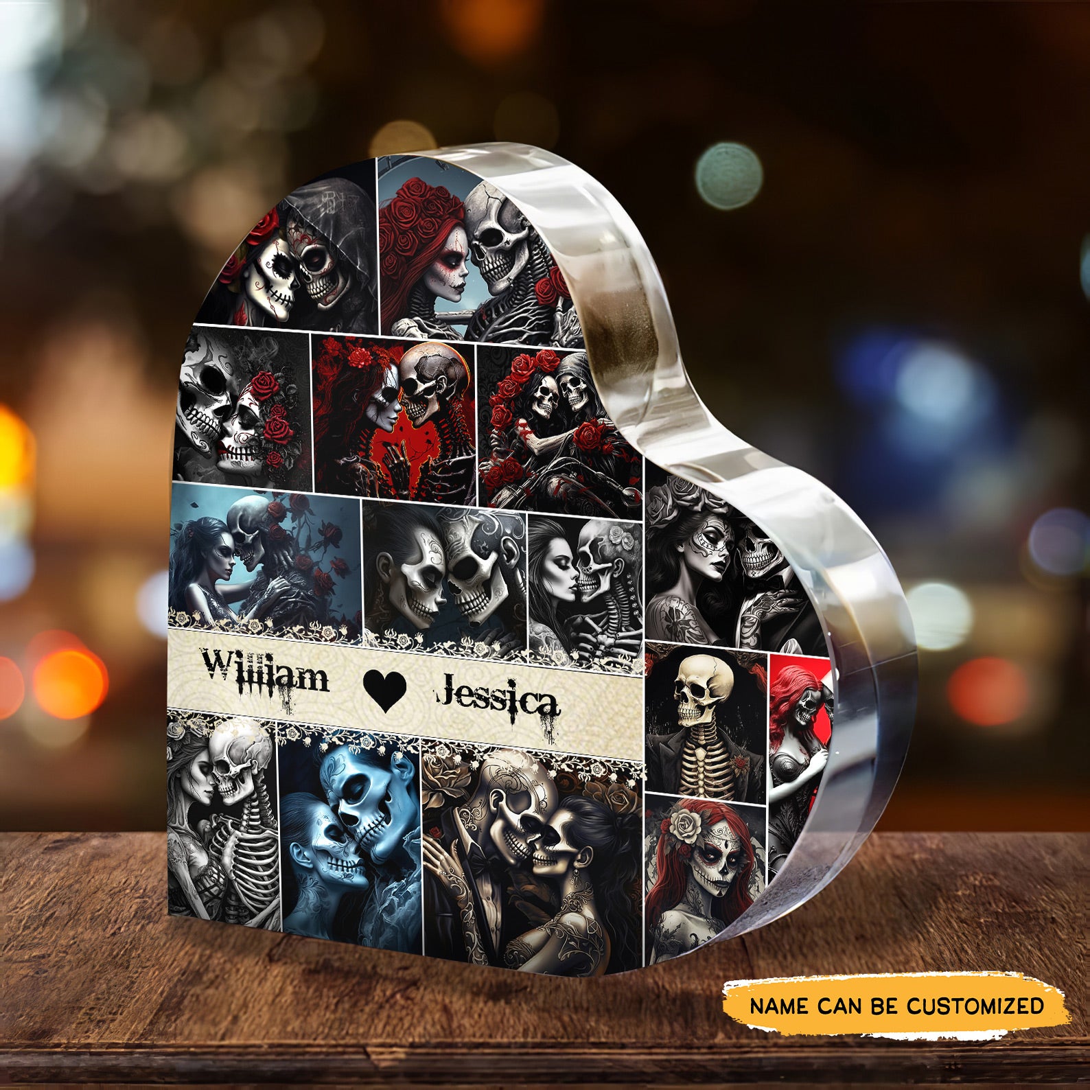 The External Love - Customized Skull Couple Crystal Heart Anniversary Gifts