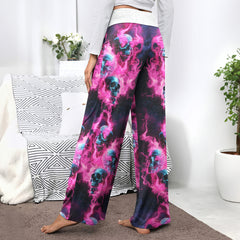 Pink Skull Flaming Women's High-waisted Wide Leg Pants
