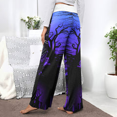 Purple Night Moon Women's High-waisted Wide Leg Pants