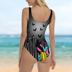 One Piece Bikini Couple Gothic Romance Print Swimwear