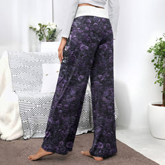 Purple Couple Skeleton Art Women's High-waisted Wide Leg Pants