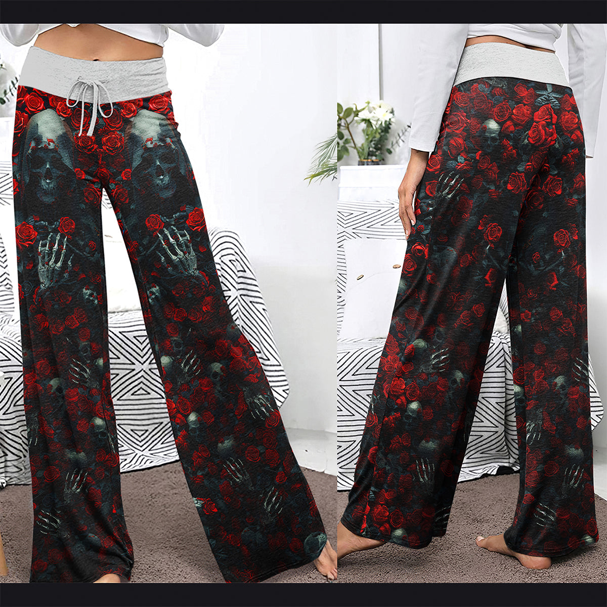 Skull Death Gothic Women's High-waisted Wide Leg Pants | Wonder Skull