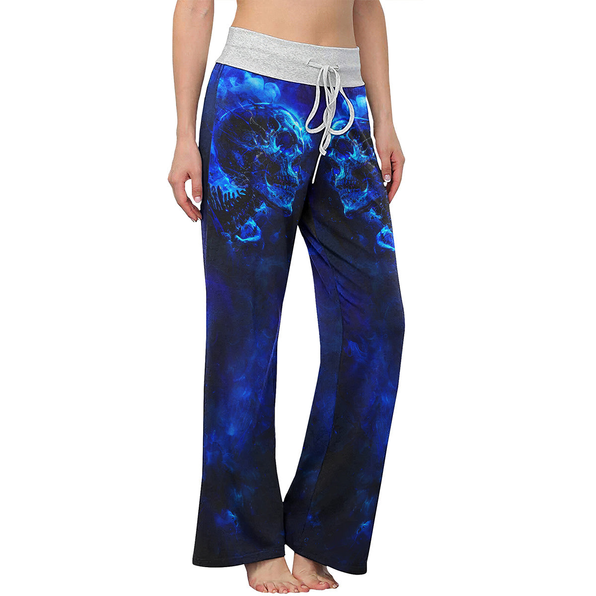 Blue Skull Art Abstract Women's High-waisted Wide Leg Pants | Wonder Skull