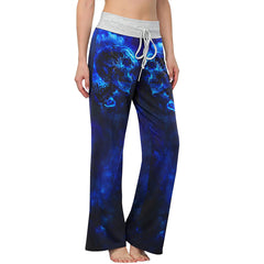 Blue Skull Art Abstract Women's High-waisted Wide Leg Pants | Wonder Skull