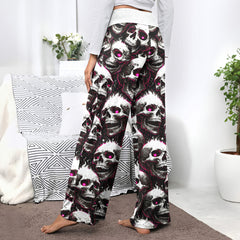 Fiery Skull Pink Eyes Women's High-waisted Wide Leg Pants