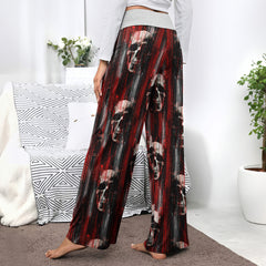Red Horror Skull Pattern Women's High-waisted Wide Leg Pants | Wonder Skull