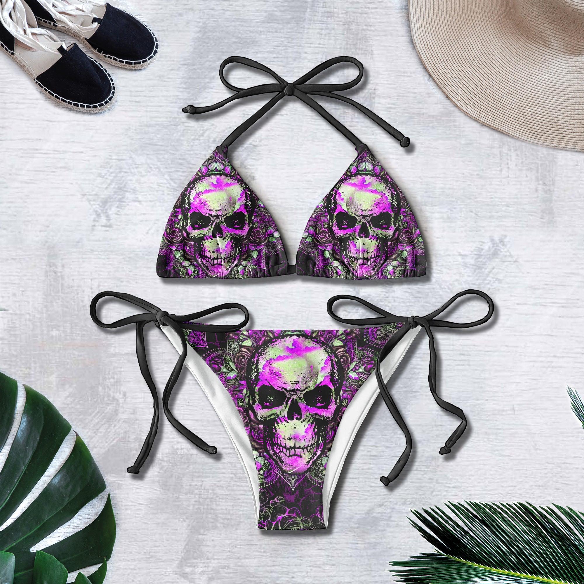 Vintage Skull Gothic Micro Triangle Bikini Swimsuit - Wonder Skull