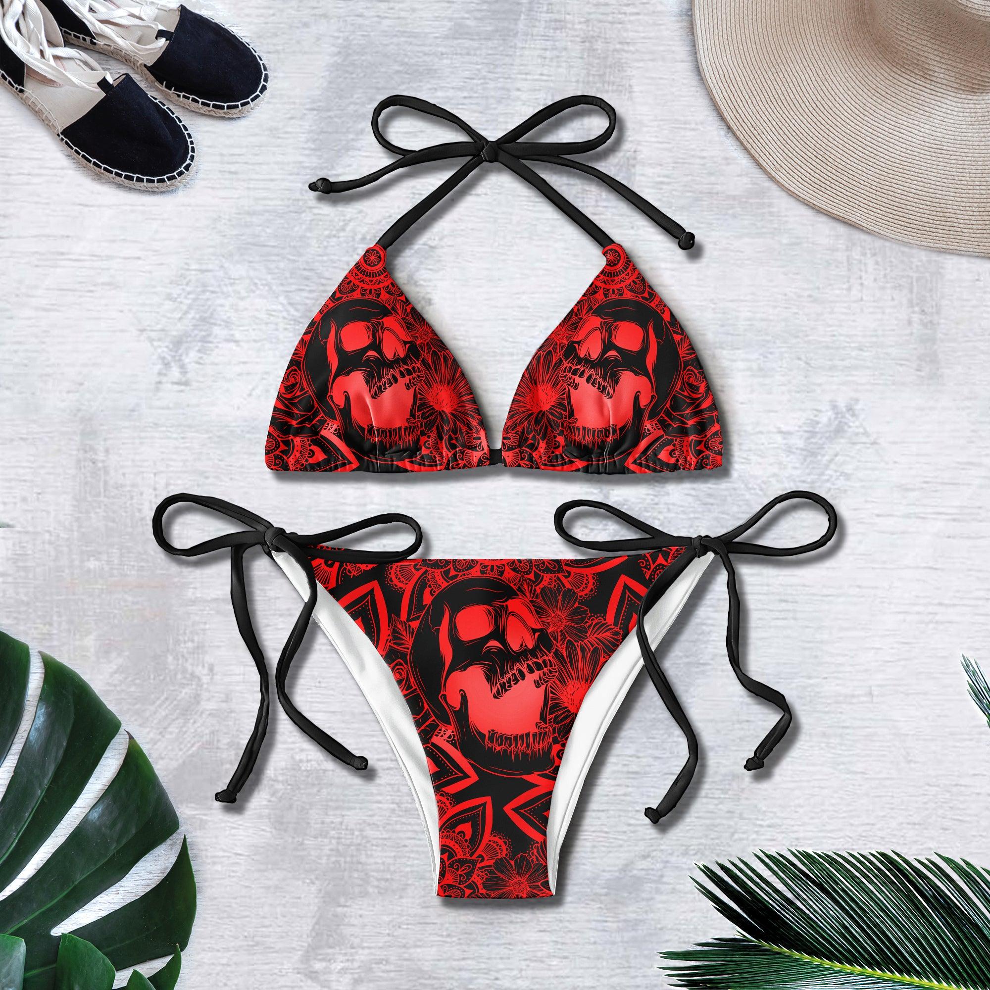 Red Mandala Micro Triangle Bikini Swimsuit - Wonder Skull