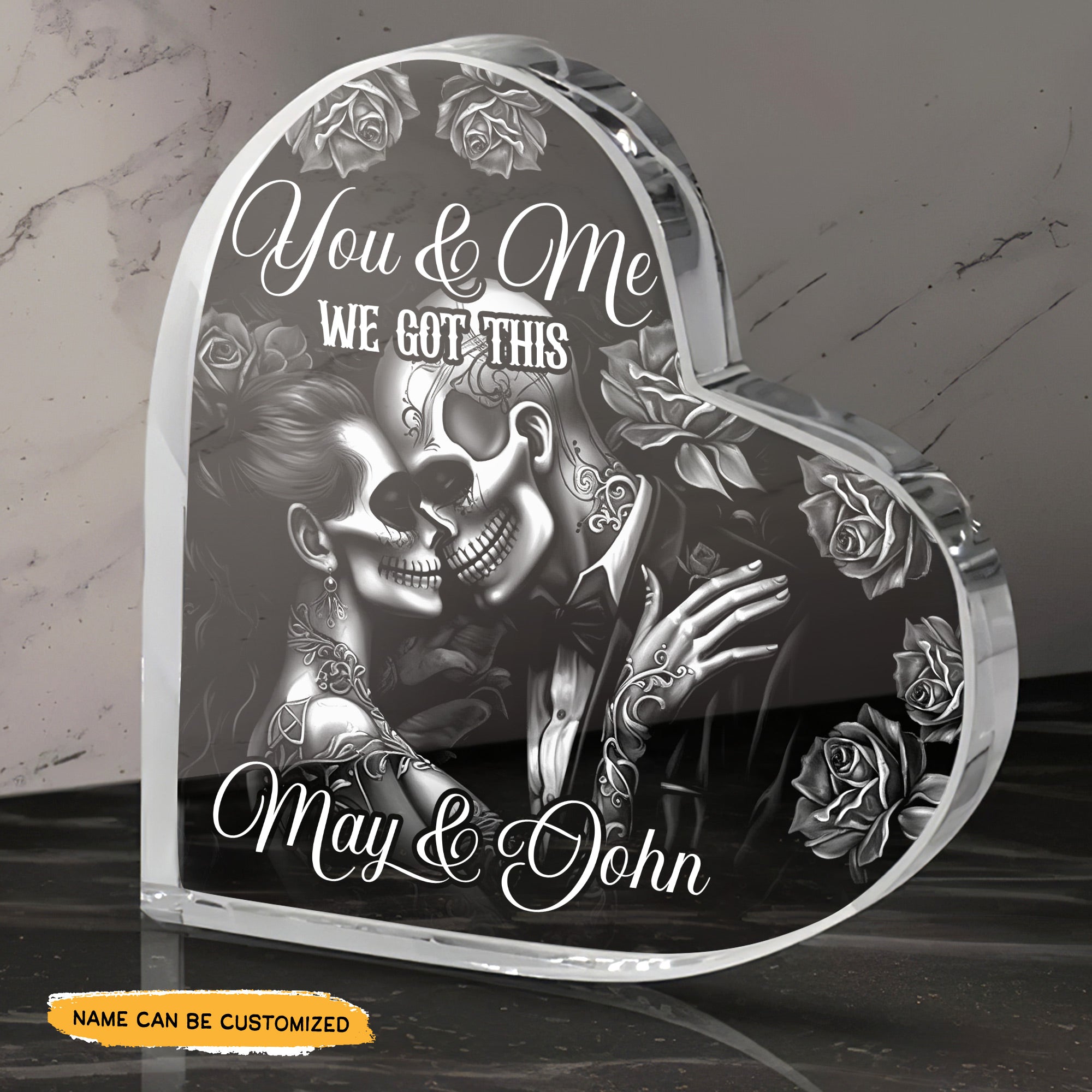 Got This - Customized Skull Couple Crystal Heart Anniversary Gifts