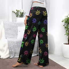 Neon Skull Leaf Art Women's High-waisted Wide Leg Pants