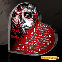 Happily Ever After - Customized Skull Couple Crystal Heart Anniversary Gifts