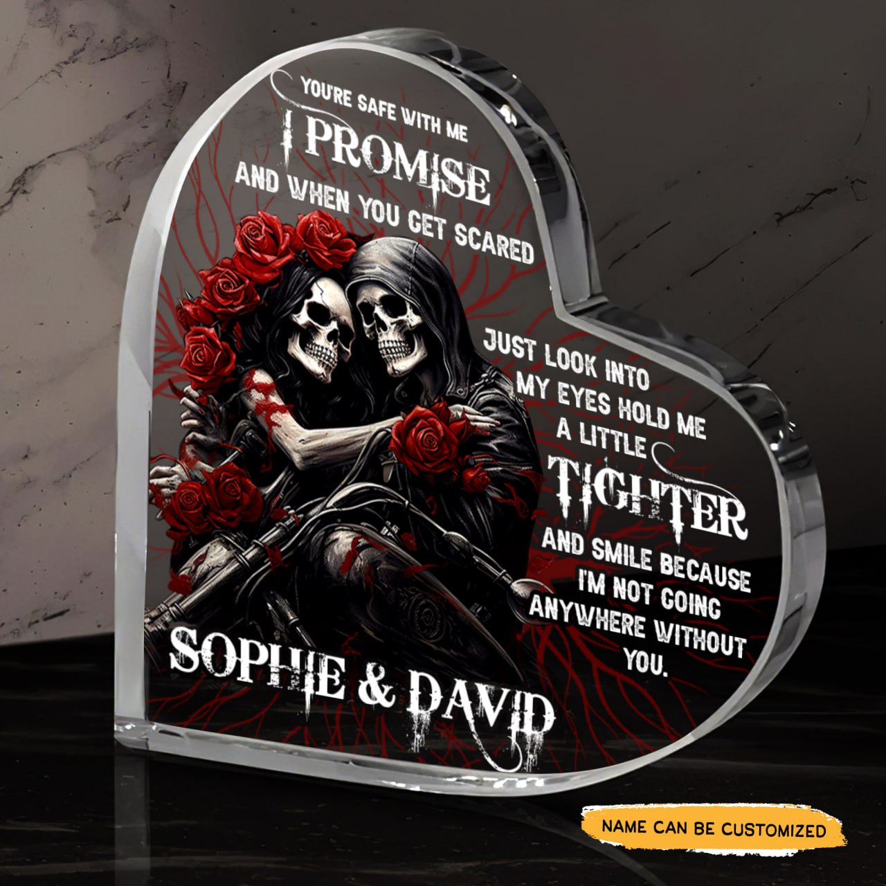 I Promise - Customized Skull Couple Crystal Heart Anniversary Gifts - Wonder Skull