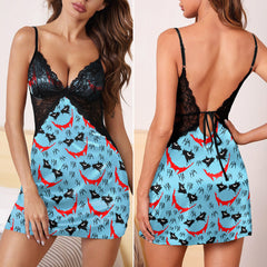 Blue Smile Horror Gothic & Punkrock Women's Sleepwear | Lace Cami Dress Nightgowns