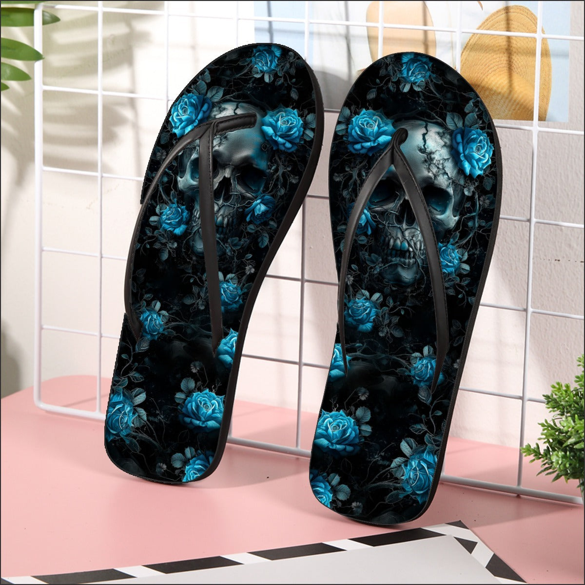 Image of a pair of beach flip flops with a sleek design, featuring a comfortable yoga mat footbed, non-slip sole, and water-friendly materials. Perfect for summer outings, beach walks, and casual occasions.