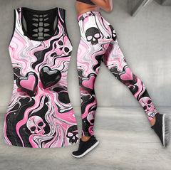 Pink Swirl Skull Romance Tanktop and Leggings