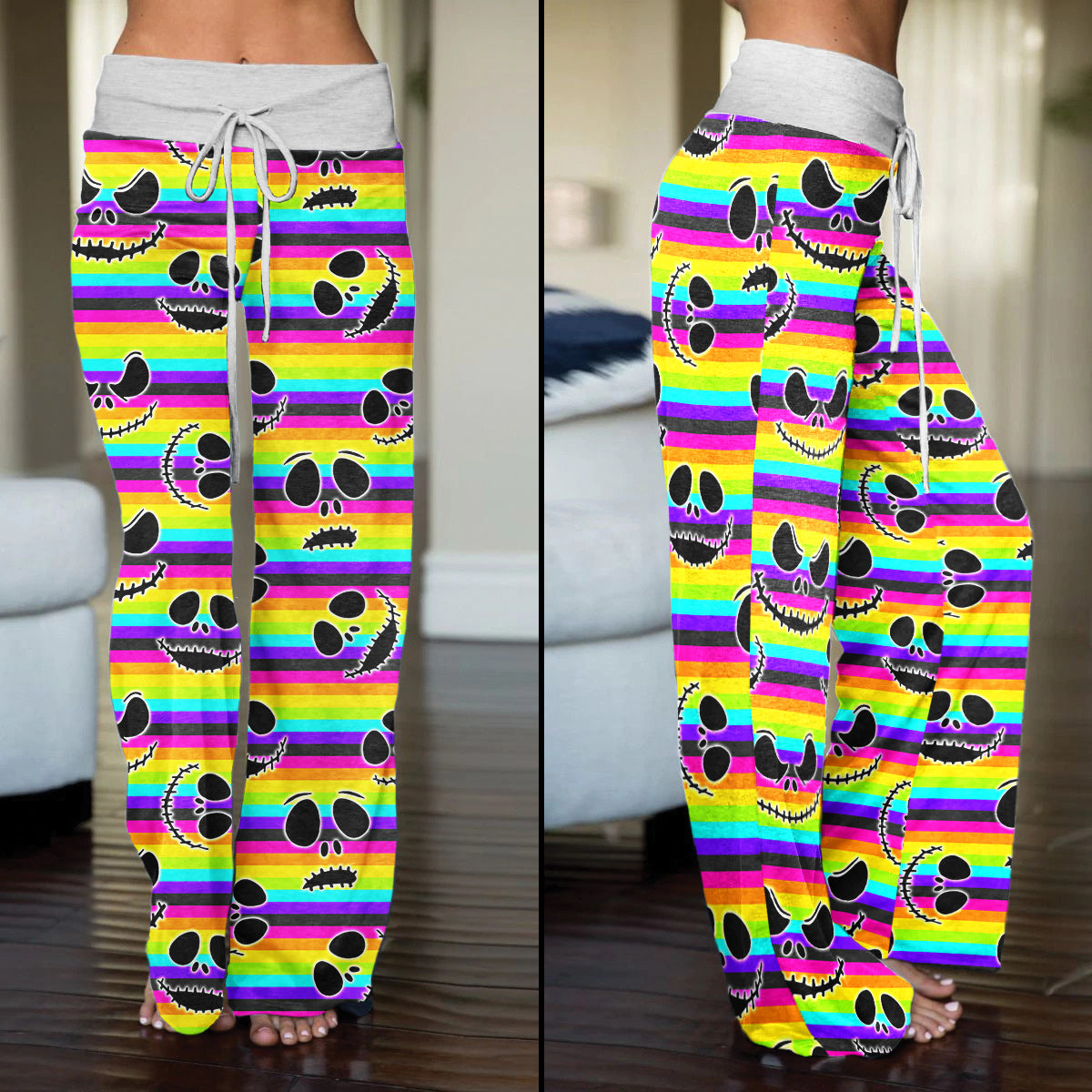 Purple Skull Flower Women's High-waisted Wide Leg Pants | Wonder Skull